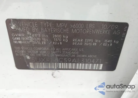 2010 BMW X5 xDrive48I z USA, uszkodzony, nr VIN 5UXFE8C59AL310471